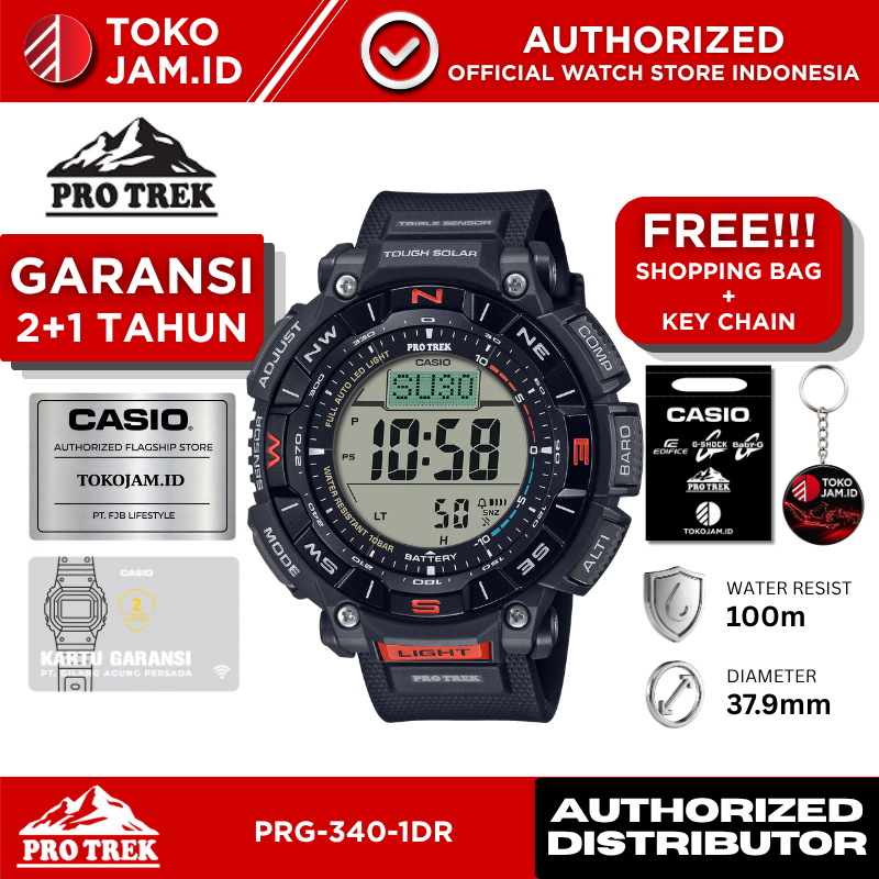 Casio PRO TREK PRG-340-1DR Digital Solar Triple Sensor Altimeter Barometer Compass Thermometer Tough