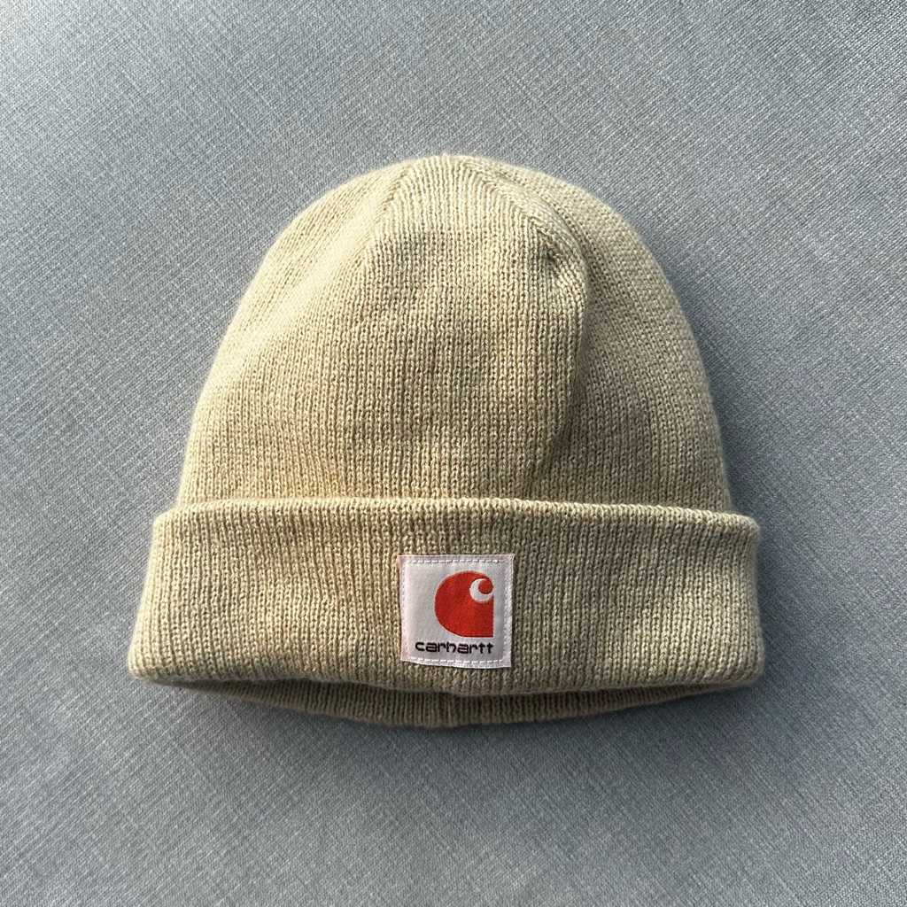 Original Carhartt WIP Acrylic Watch Hat Topi Barchan Knit Cuffed Beanie Mountain Beige Import Impor 