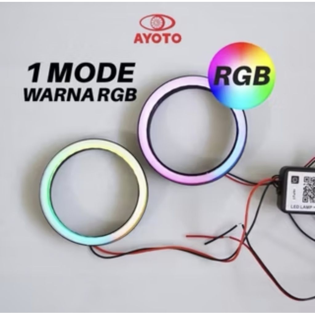 Shroud Angel Eyes Bulat 2D 2.5 Inch RGB Full Color LED Mobil Motor AYOTO Lampu Depan Kendaraan Moder