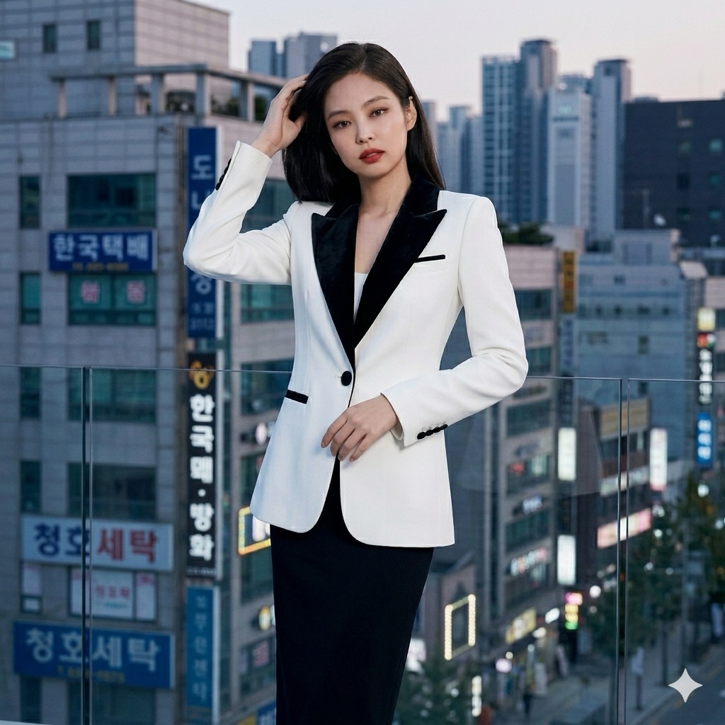 Jigot Korea Jennie Blackpink BL0184 Blazer Putih List Hitam Premium Ld 92 Baju Kerja Elegan Wanita T