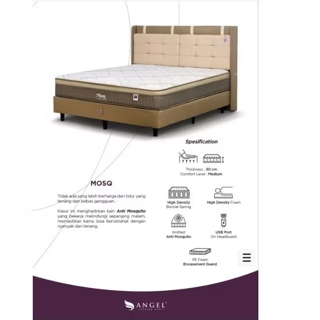ANGEL Spring Bed - MOSQ -Kain Treatment - Anti Mosquito -Ori- Ketebalan Matras 30cm - Medan