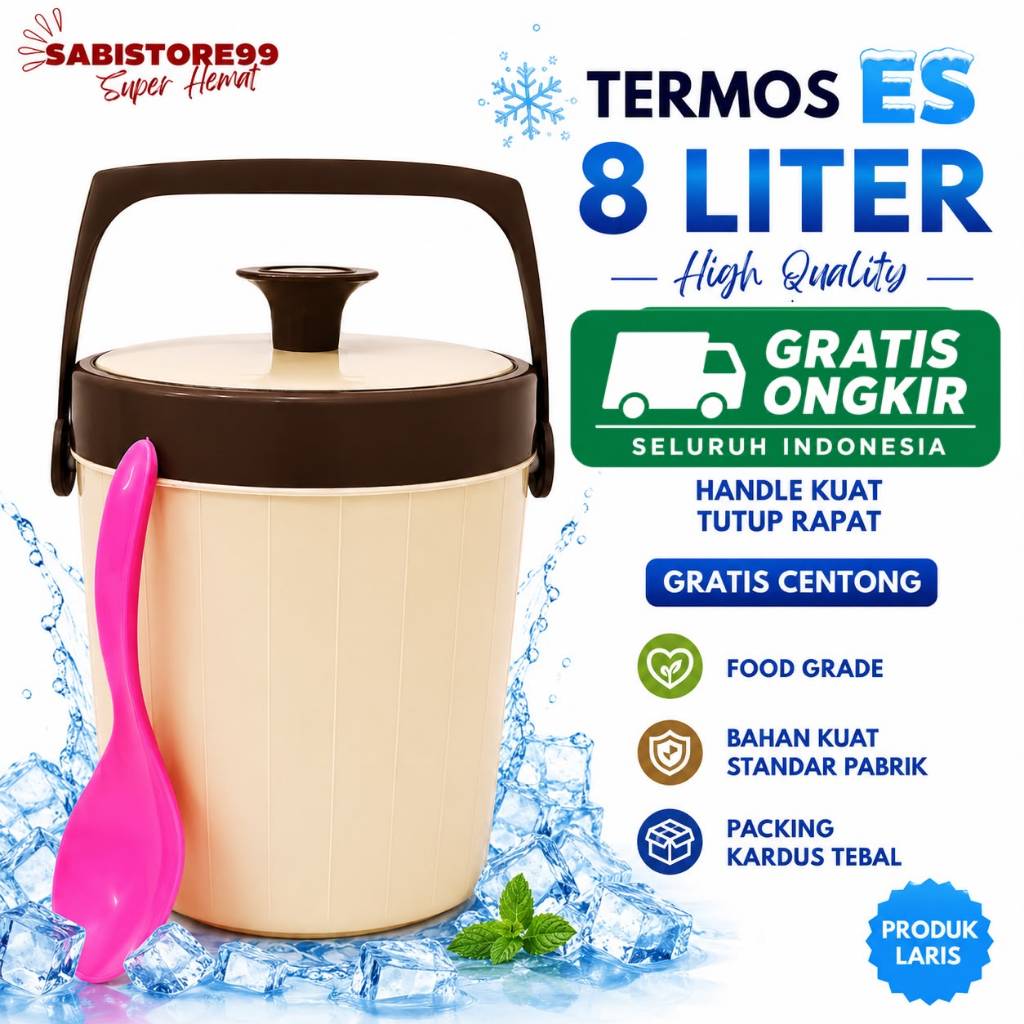 TERMOS ES 8 LITER GRATIS Centong - Es Dingin Awet Tahan Lama Es Tidak Mencair Tutup Rapat / Termos N