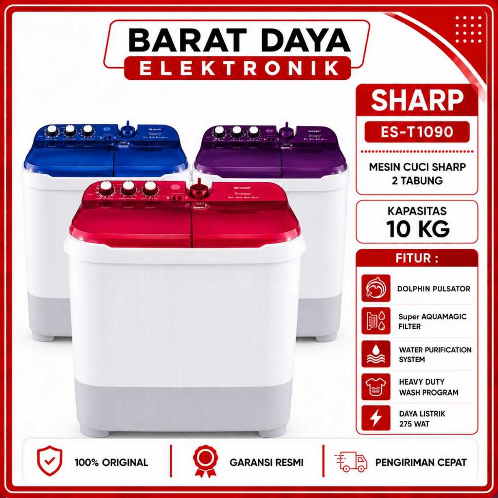 Mesin Cuci Sharp 10 Kg EST1090 Mesin Cuci 2 Tabung Sharp Aquamagic 10 kg
