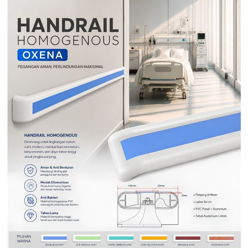 [OXENA] Handrail Rumah Sakit Handrail Homogeneus Pegangan Tangan Rumah Sakit Berbagai Warna Anti Bak