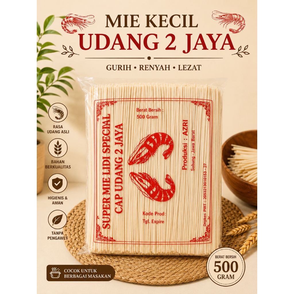 SEPAK / SETENGAH KILO SUPER MIE LIDI MENTAH CAP UDANG 2 JAYA8