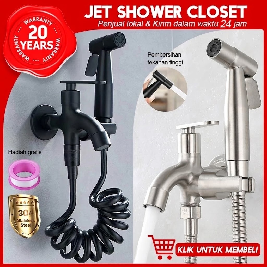 Set Jet Shower Kloset/Kran Cabang Shower Stainless/Jet Washer Toilet/Kran Closet Duduk/Kepala Jet Sh