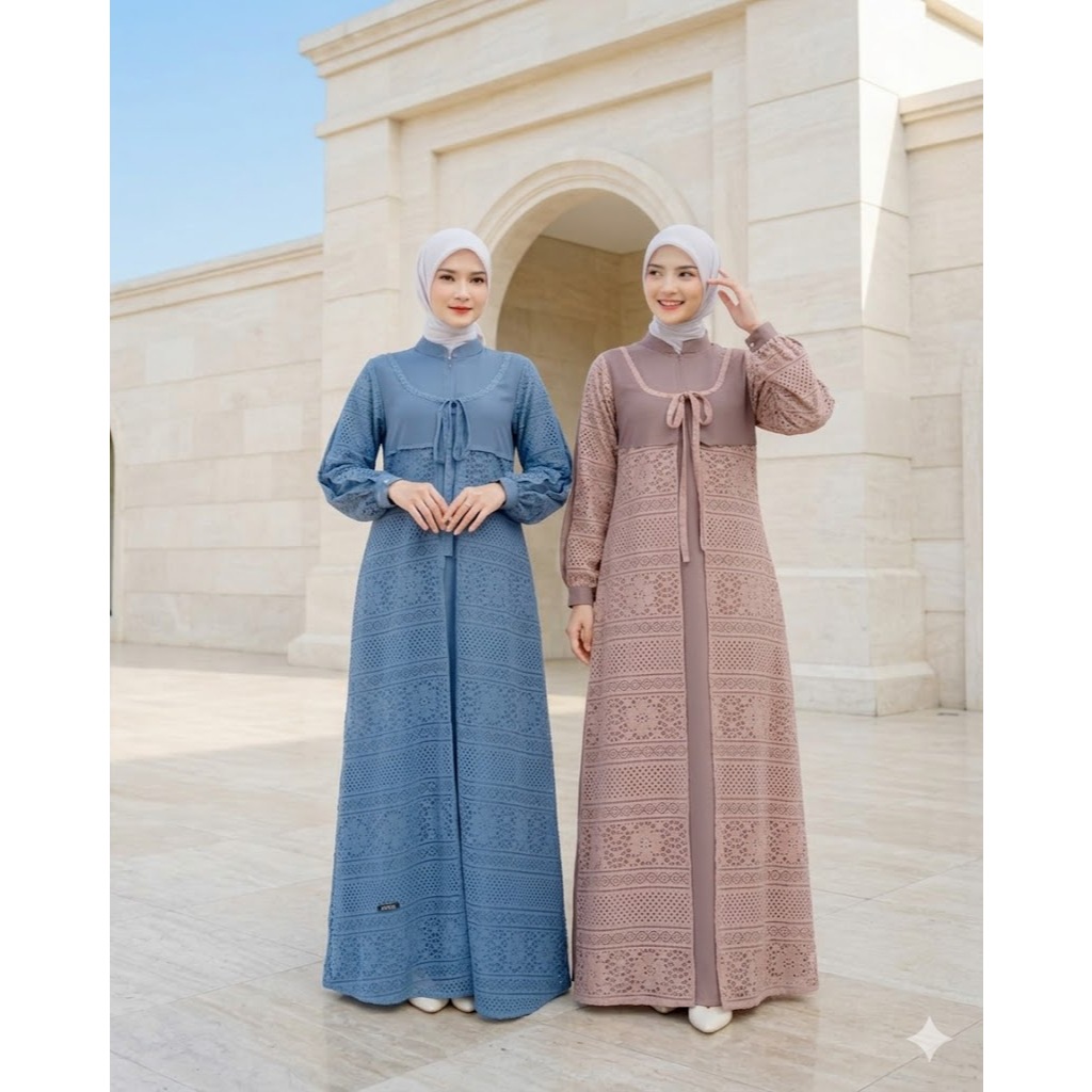 GAMIS BRUKAT SIMPEL POLOS TERBARU NAYUMI DRESS BY LUBI - MODEST DRESS BROKAT TULE RENDA LAYER WARNA 