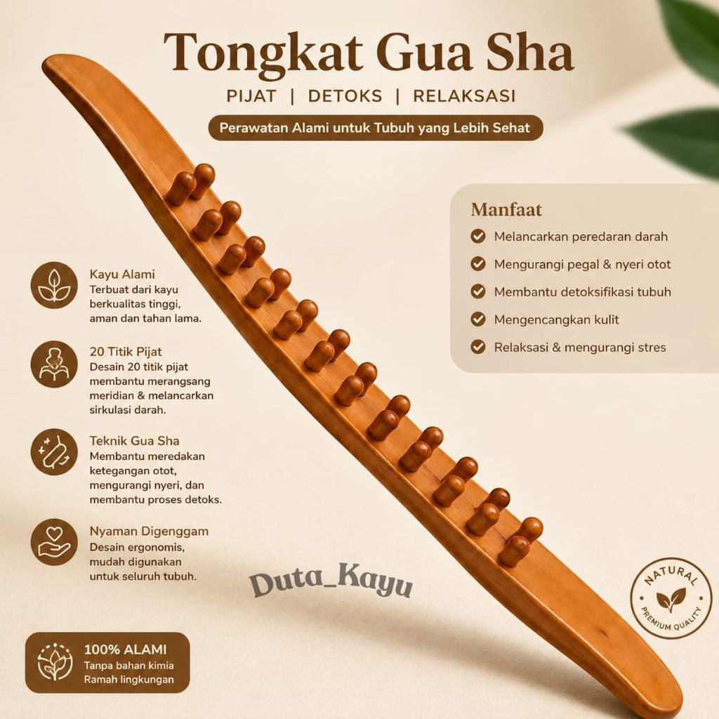 Tongkat Pijat Gua Sha Kayu asli // Refleksi // tongkat guasha Premium