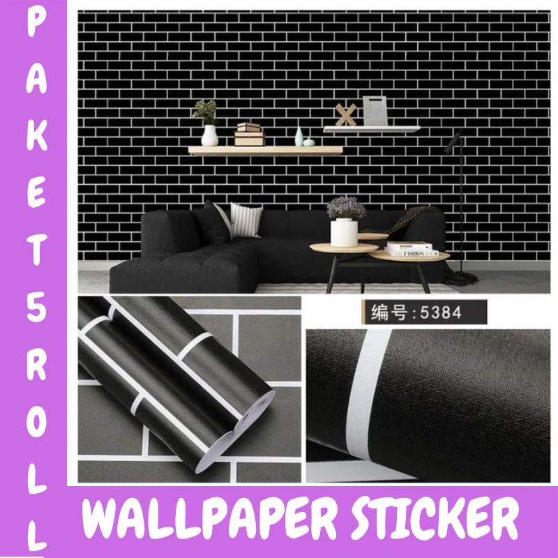 Wallpaper Dinding Bata Hitam 3D Premium PVC Waterproof