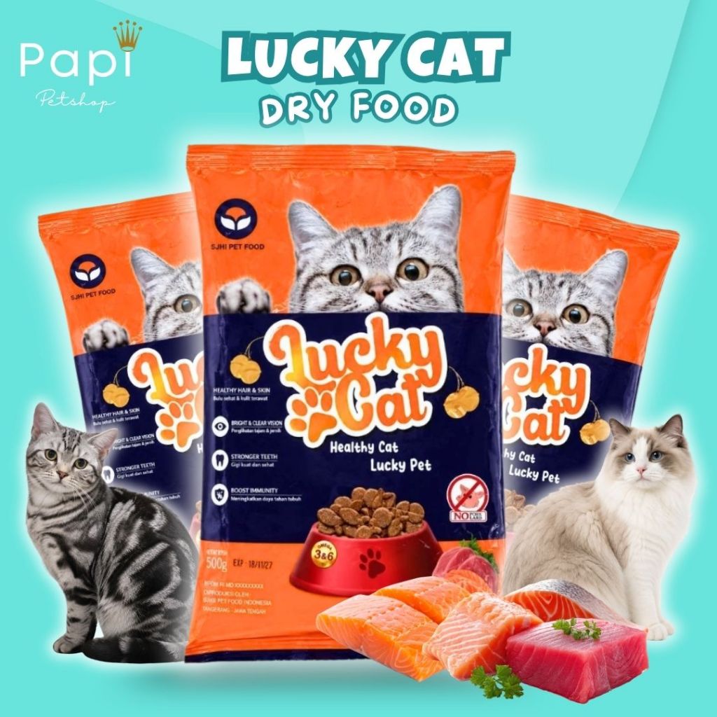 Lucky Cat Tuna Salmon 500gr Freshpack Makanan Kucing Kering terbuat dari bahan baku premium
