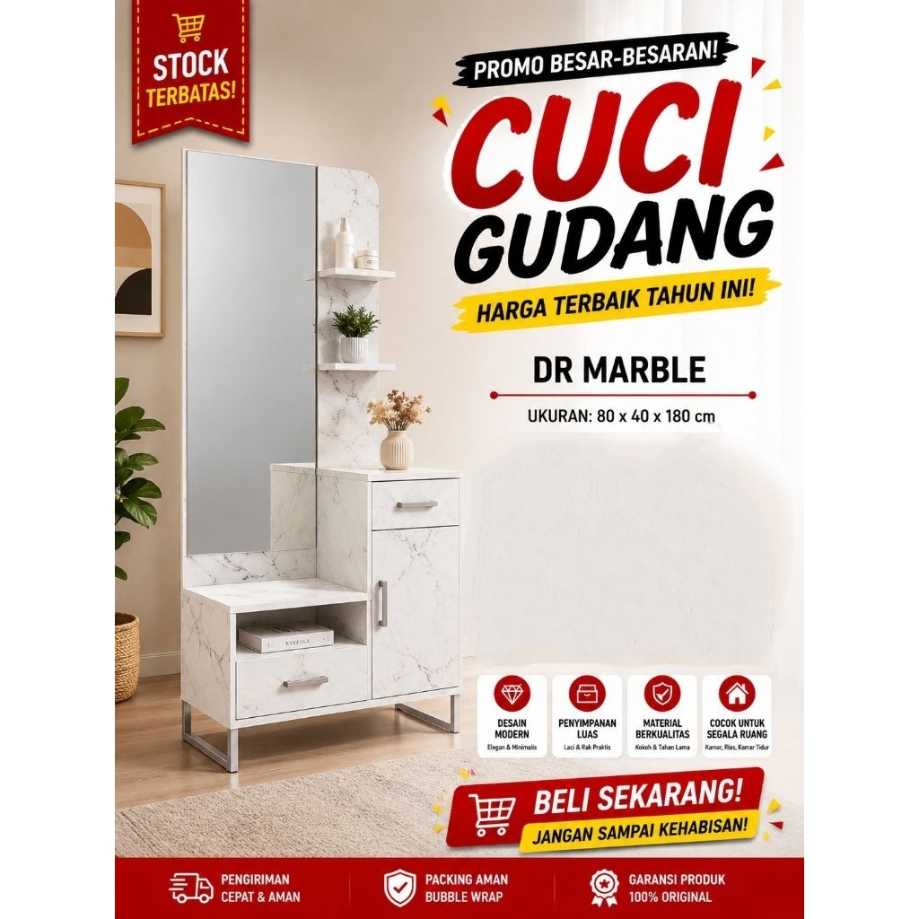 [ GOLDEN FURNITURE ] Meja Rias Siantano DR Marble - Meja Rias Minimalis Putih - Tiolet Cantik - Meda