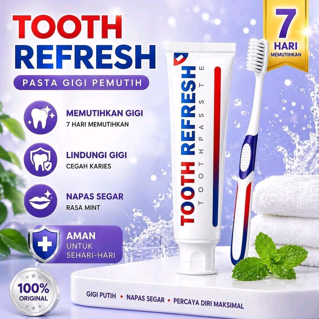 Tooth Refresh Toothpaste Pasta Gigi 50g Nafas Segar Memutihkan Pasta Gigi Pemutih Mencegah Kerusakan