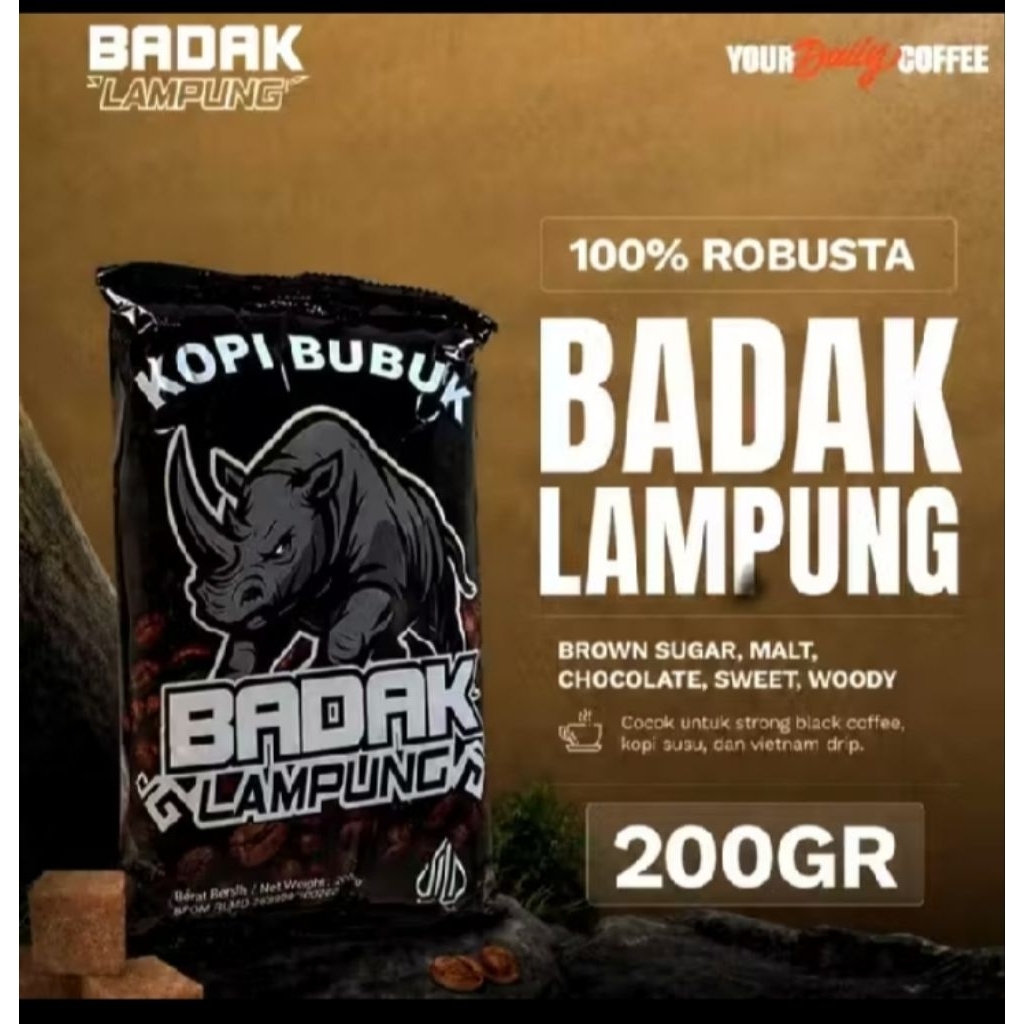 kopi bubuk Robusta Badak Pringsewu Lampung Asli Original isi 200 gram gratis ongkir