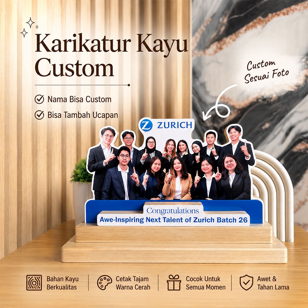 Karikatur Kayu Custom Foto Tim Kantor - Karikatur Kayu Kenangan Teman Kantor Pajangan Meja Kantor