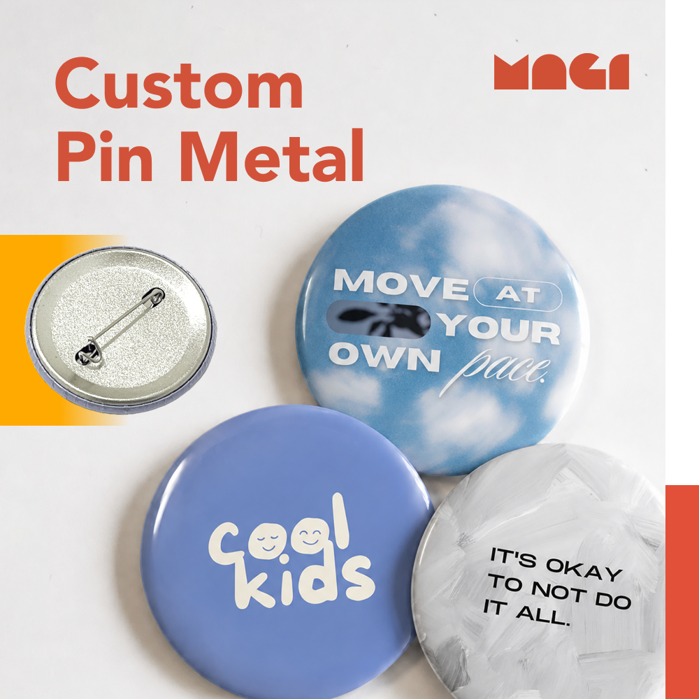 Custom Metal Button Pin 32mm 44mm Premium | Cetak Bros Peniti Kaleng Besi Hologram Glossy Glitter