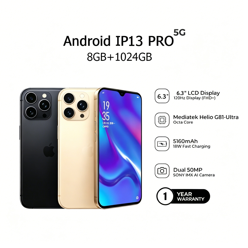 Android hp 6.3 inch Smartphone ip13pro max phone ram 8/1024GB jaringan 4G/5G Garansi Android ponsel