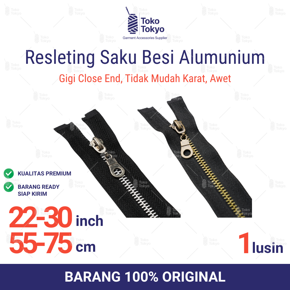 Resleting Jaket Gigi Besi Alumunium Silver / Besi Bakar 55 - 75cm - Tidak Mudah Karat, Awet (per lus