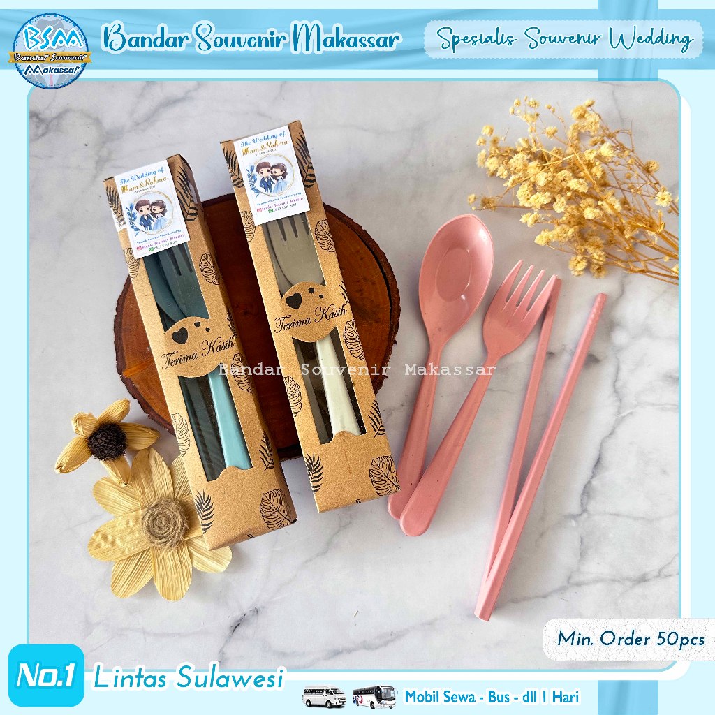 ( min.order 50 pcs ) Souvenir Sendok Garpu Sumpit LOKAL Set Travel Kemas BOX RUSTIK Makassar Kendari
