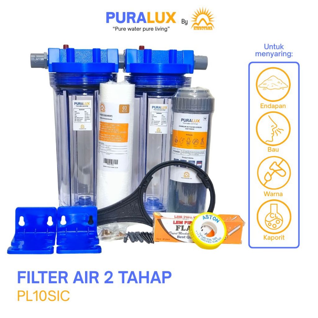 Paket Housing Filter Air Toren Kotor, Keruh, & Berbau / Penjernih Air Sumur Bor / PDAM 2 Tahap SI  S