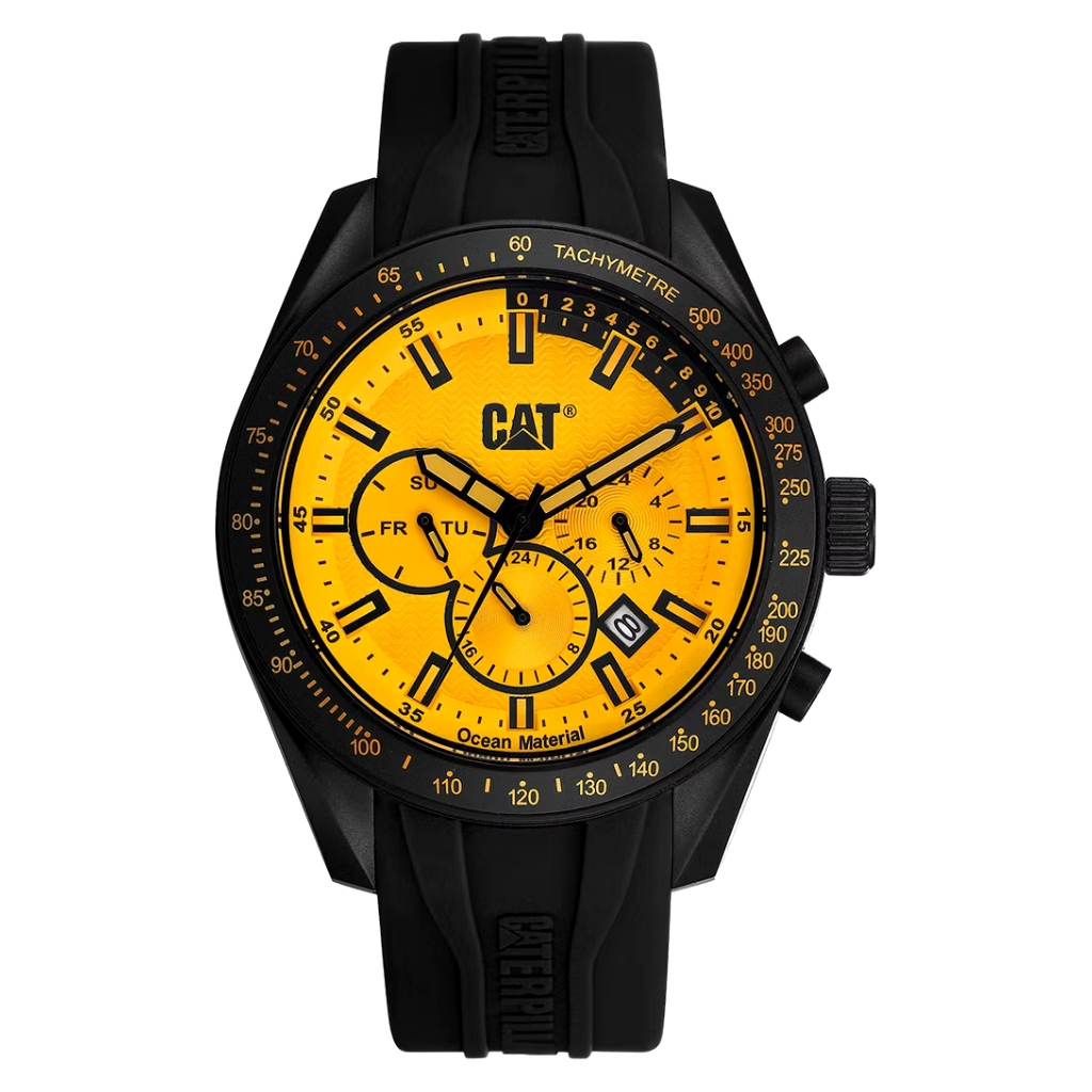 Original 100% Jam Tangan Pria CAT Oceania Multi LQ.169.21.721 Yellow Dial Black Rubber Strap Garansi