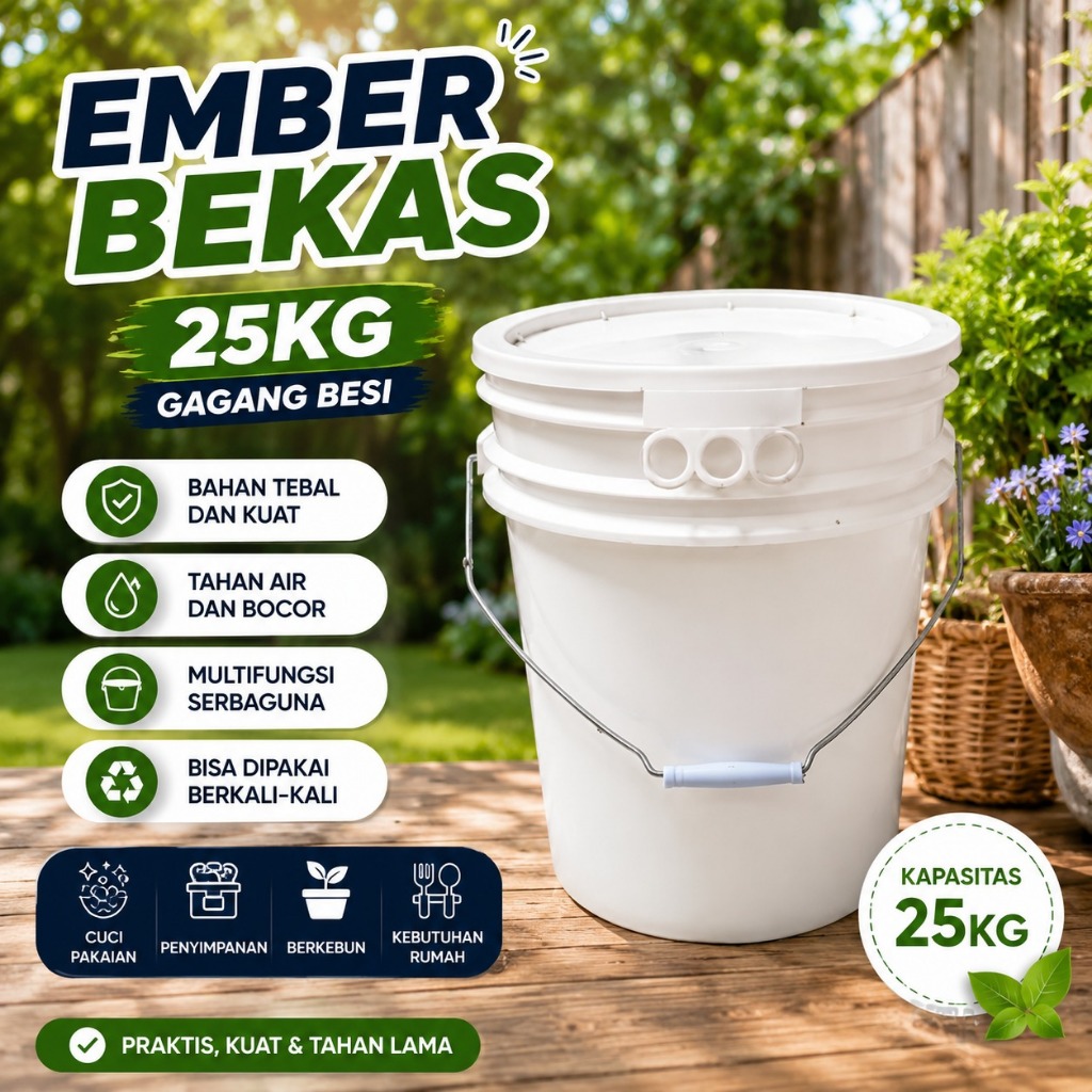 Ember Bekas 25Kg Gagang Besi Tebal Multifungsi Wadah Air Pupuk Pakan Ternak