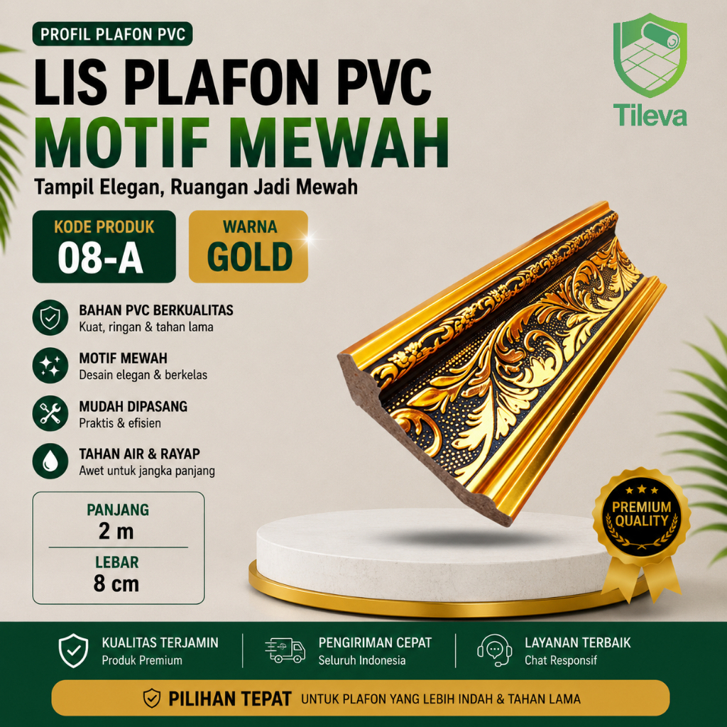 Tileva New Lis Pvc / Lis Plafon Motif Modern / Lebar 8CM x Panjang 2M