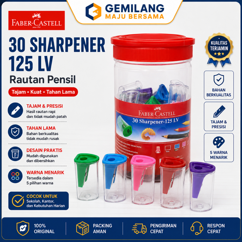Rautan Serutan Pensil Faber Castell 125-LV Warna Warni Alat Tulis Sekolah Kantor ( 1 TOPLES BOX = 30