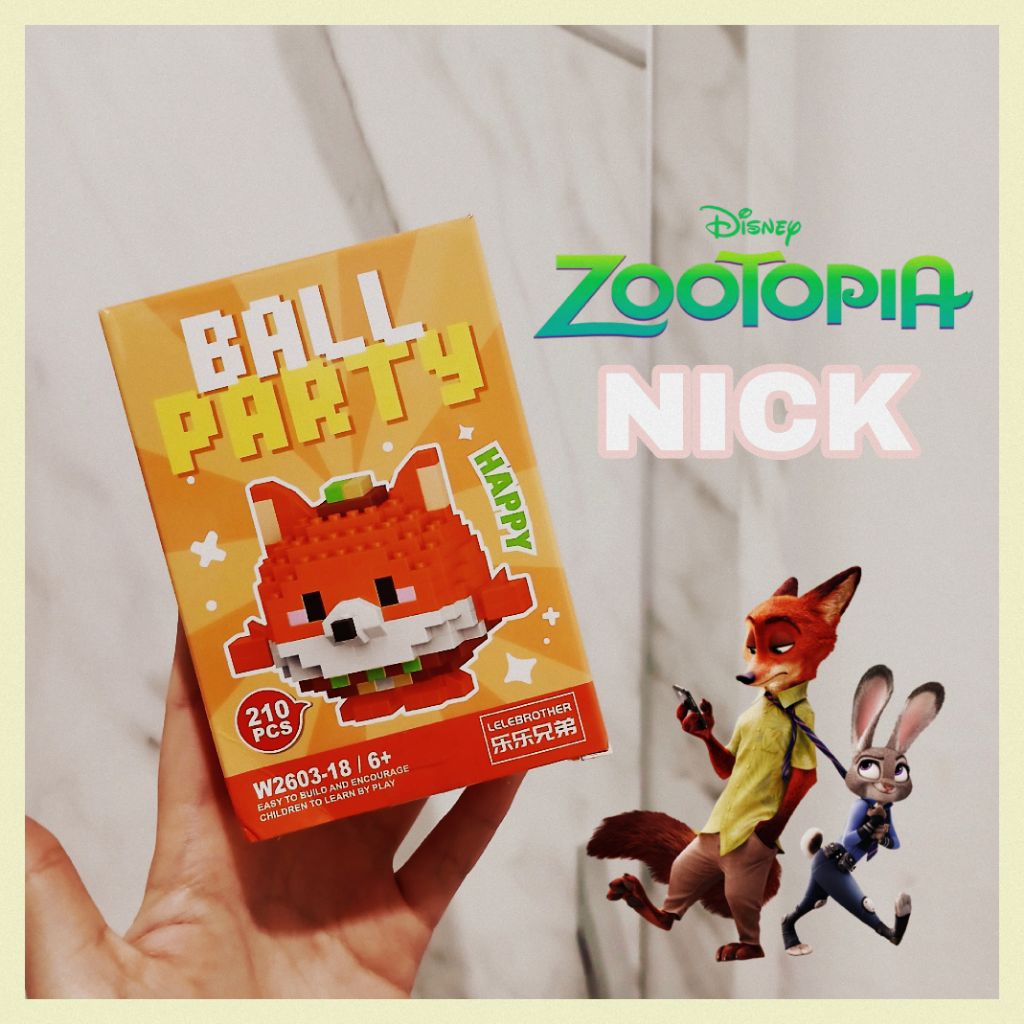 Brick Zootopia Nick BALL PARTY Bricks Mainan Balok Susun Kartun - Karakter: FOX, Merangsang Imajinas