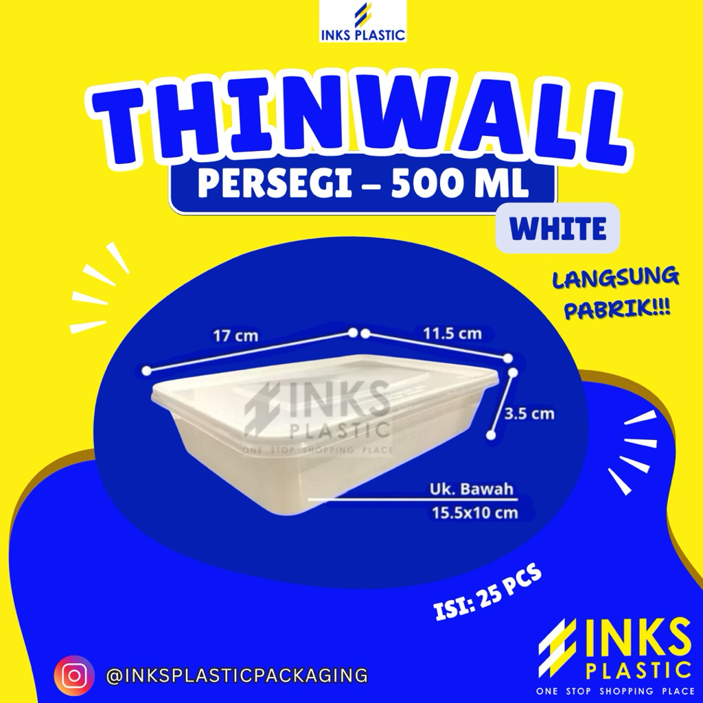 THINWALL 500 ML PERSEGI WARNA (25 PCS)