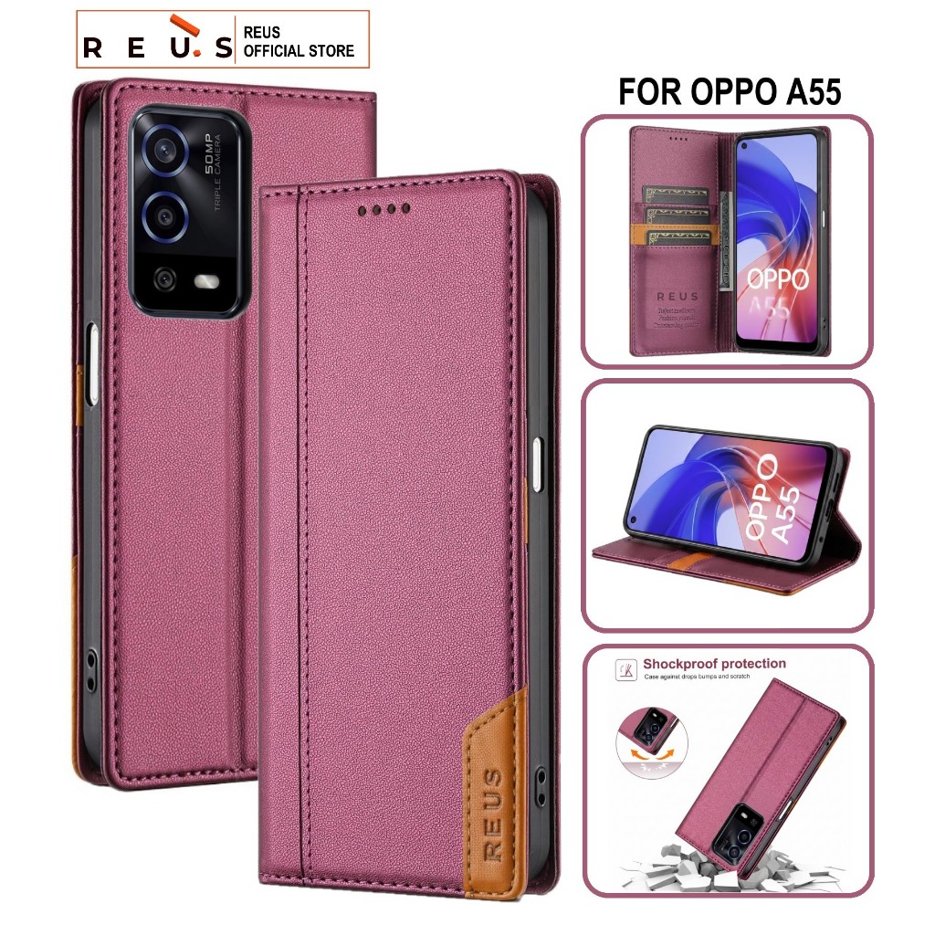 Reus Leather Case Flip Oppo A55 Premium Magnet Shockproof Cover - REUS Official Store