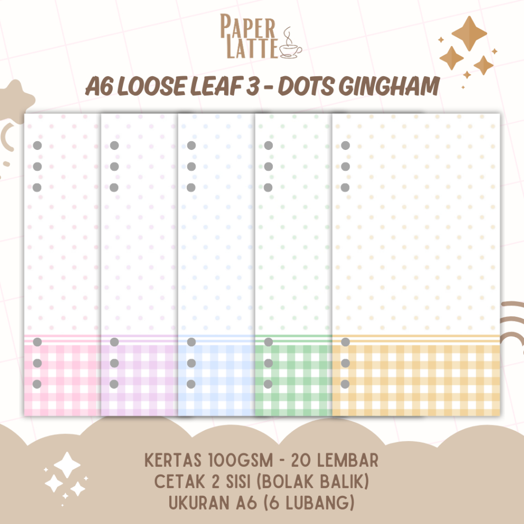 Isi Binder A6 Korea Dots Gingham Color Aesthetics | Loose leaf Binder A6 | isi binder estetik | Pape