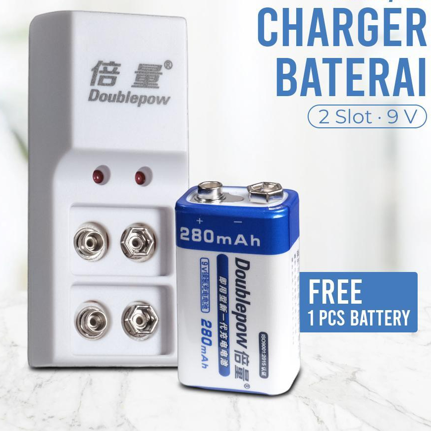 Charger Baterai Rechargeable 2 Slot 9V with 9V