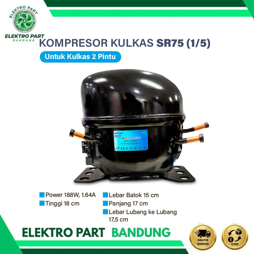Kompresor kulkas Frezeer compressor showcase Freezer 1 pintu SR75 1/5 PK/HP