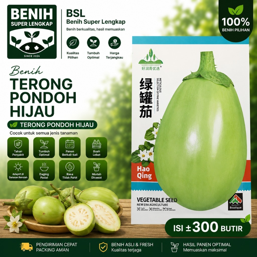 Kemasan Original | Benih Biji Terong Pondoh Hijau | Terong Hijau Jumbo Jepang | UKI BIBIT