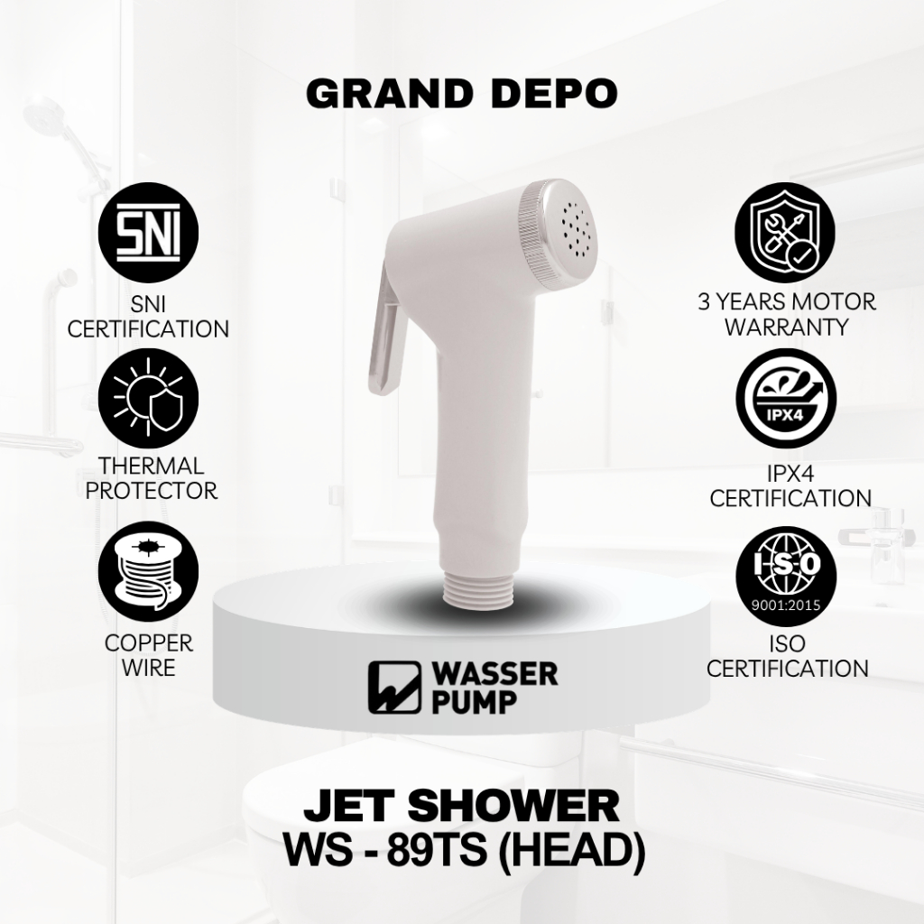 Wasser 89TS Head White / Jet Shower Wasser Tanpa Selang / Jet Shower Wasser / Shower Cebok Wasser
