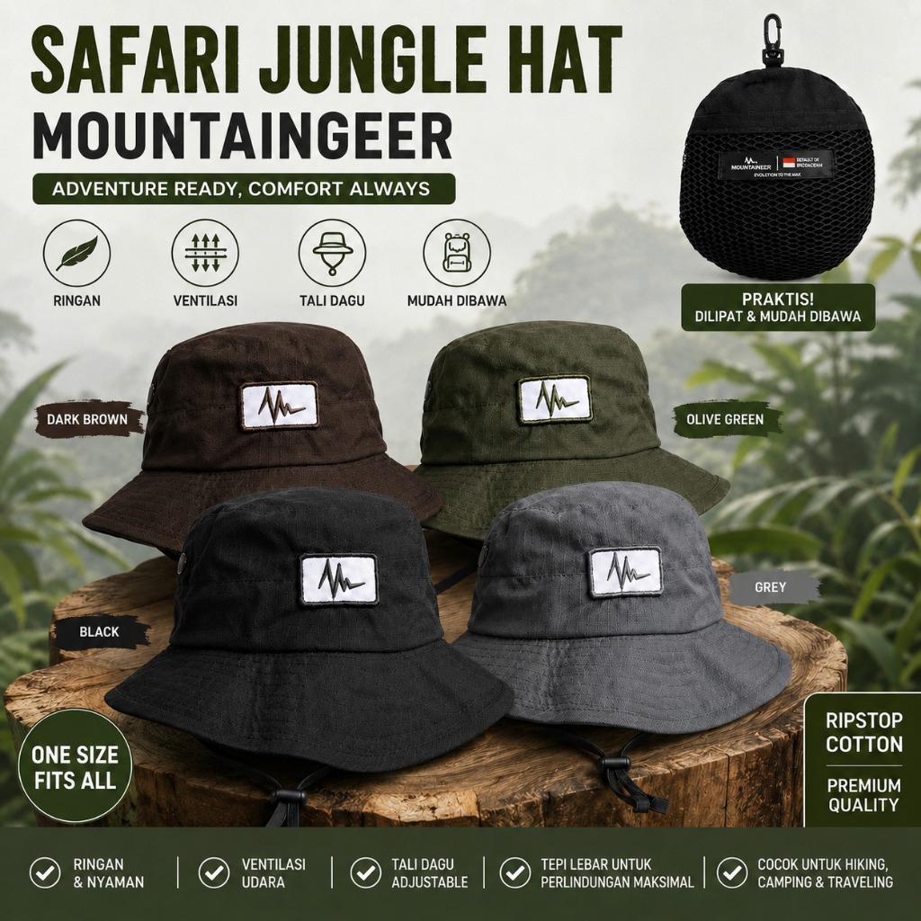 Topi Rimba Mountaingeer Safari Jungle Hat - Topi Gunung Rimba Lipat Samagaha Outdoor