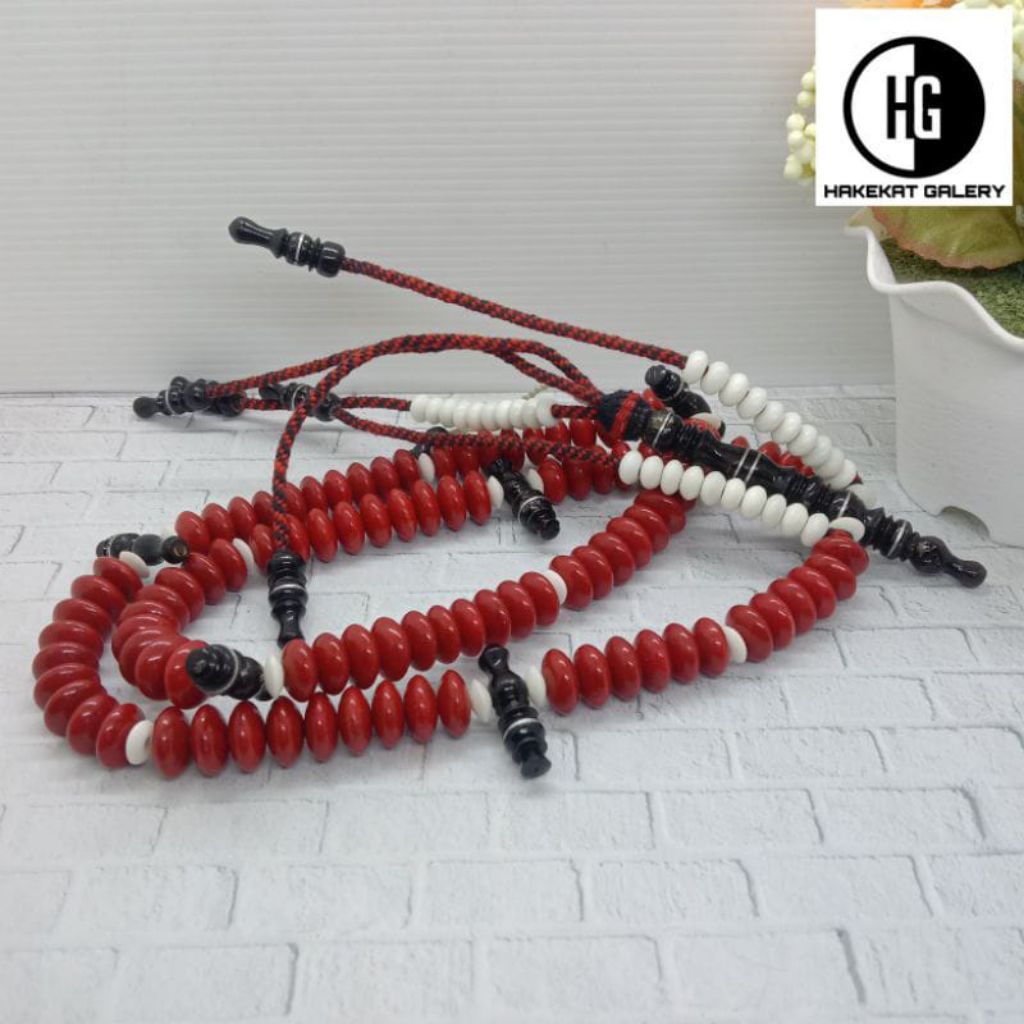 Tasbih tijani batu Marjan merah kombinasi tulang Rq1