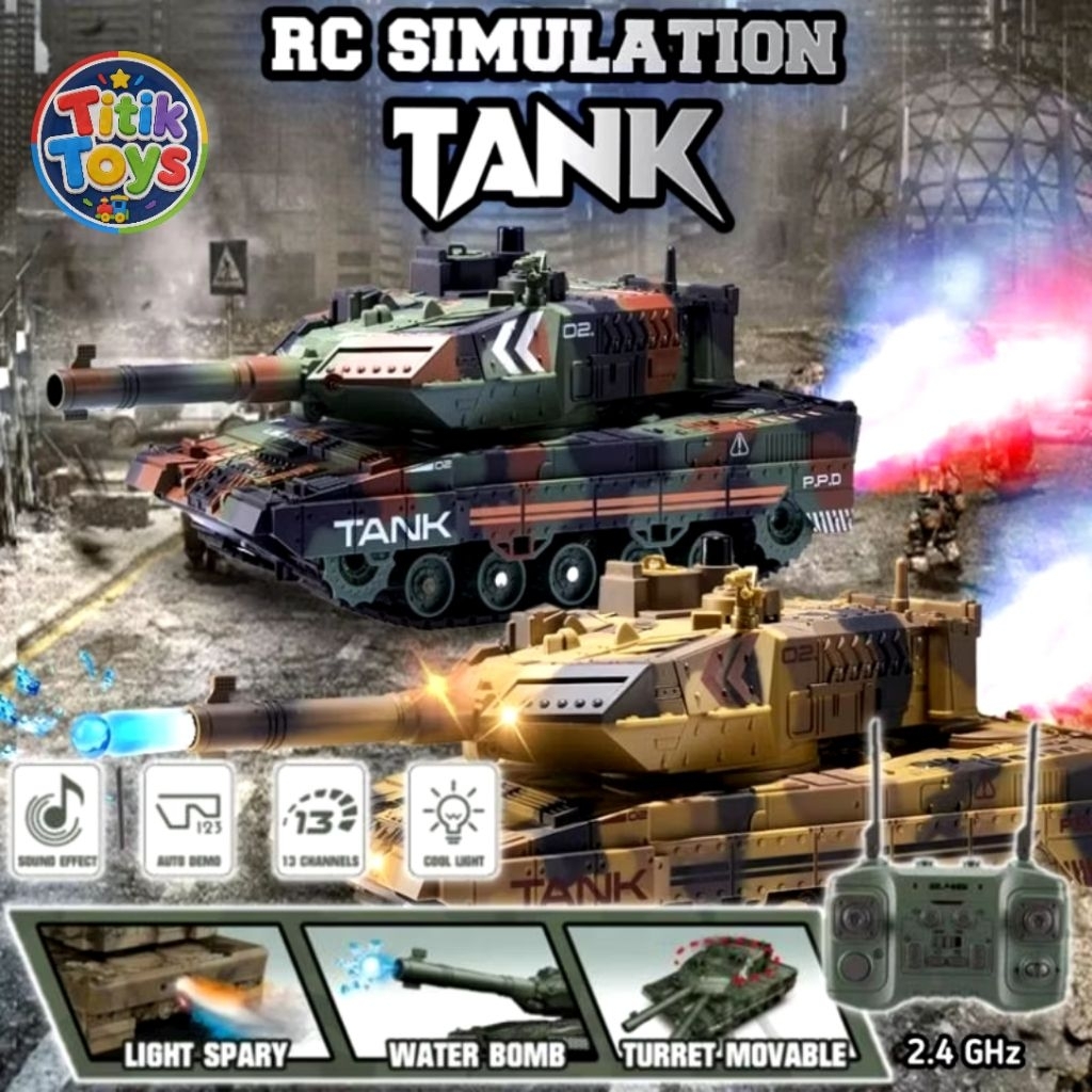 RC Tank 13 Channel Bisa nembak,Mainan RC 2.4Ghz mobil tank 13CH bisa Nembak dan efei asap