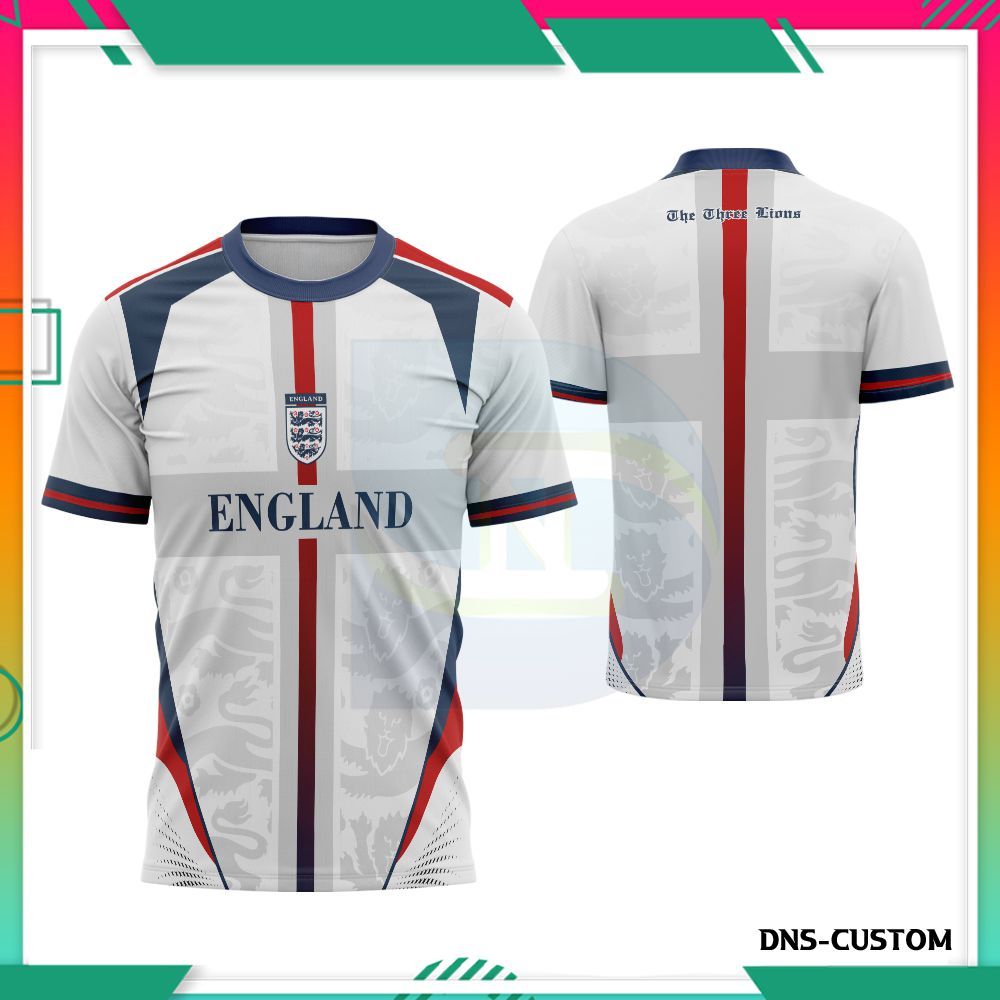 Jersey England Pria Full Printing Custom Baju Pria England Inggris White Edition