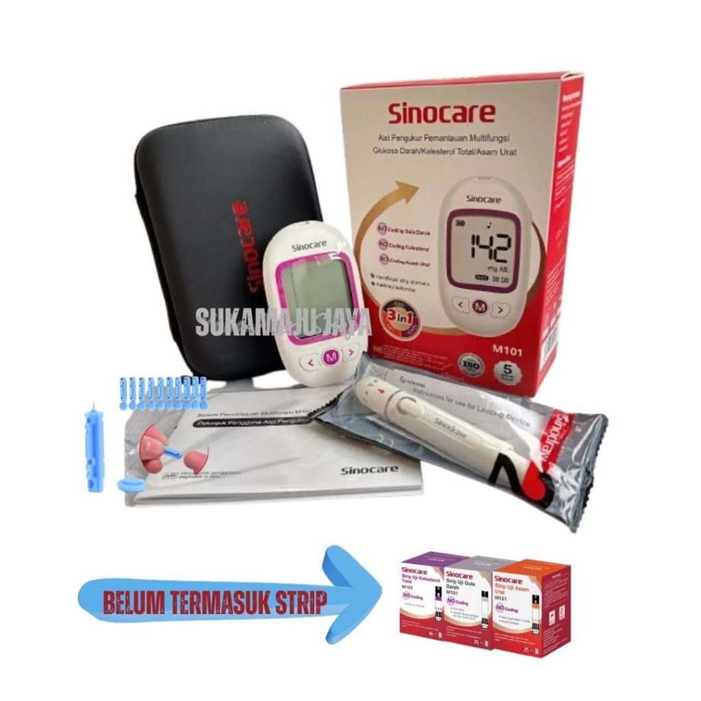 Sinocare tanpa coding Alat Tes Gula Darah, Kolesterol, Asam Urat, Digital, Putih Ungu, Mudah Digunak