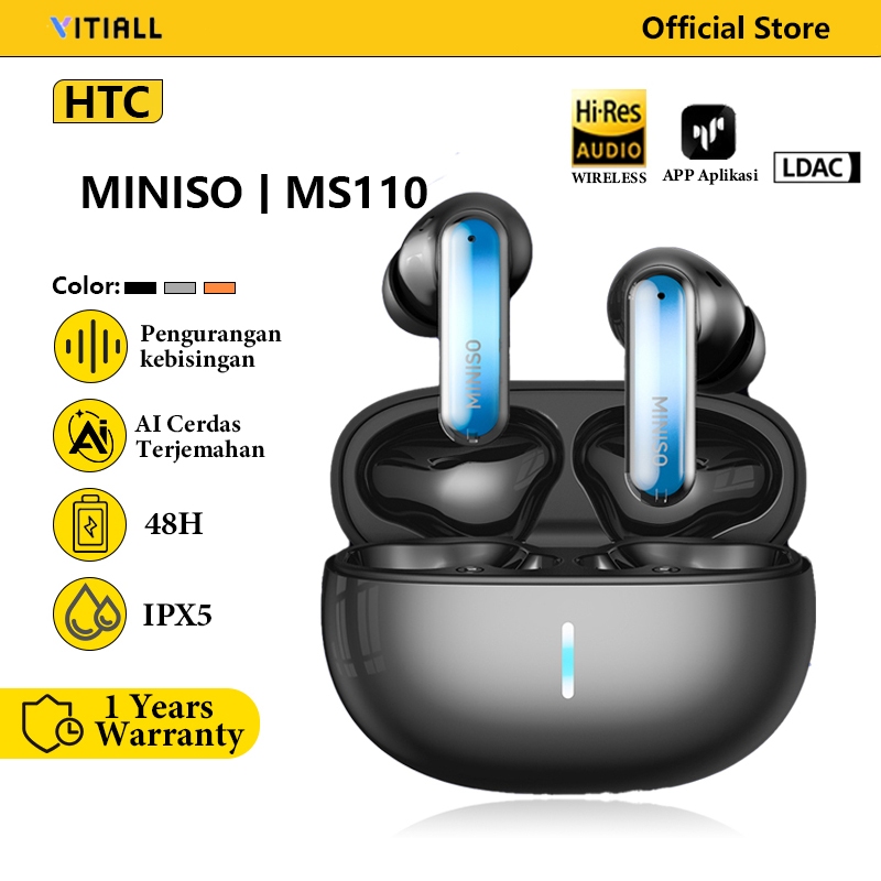 MINISO MS110 Bluetooth Earphone Wireless Headset Bluetooth 6.0 APP DIY Breathing Light Custom RGB LE