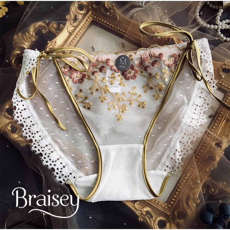 Braisey - Panties Underwear Flower Embroidery Satin Elegant