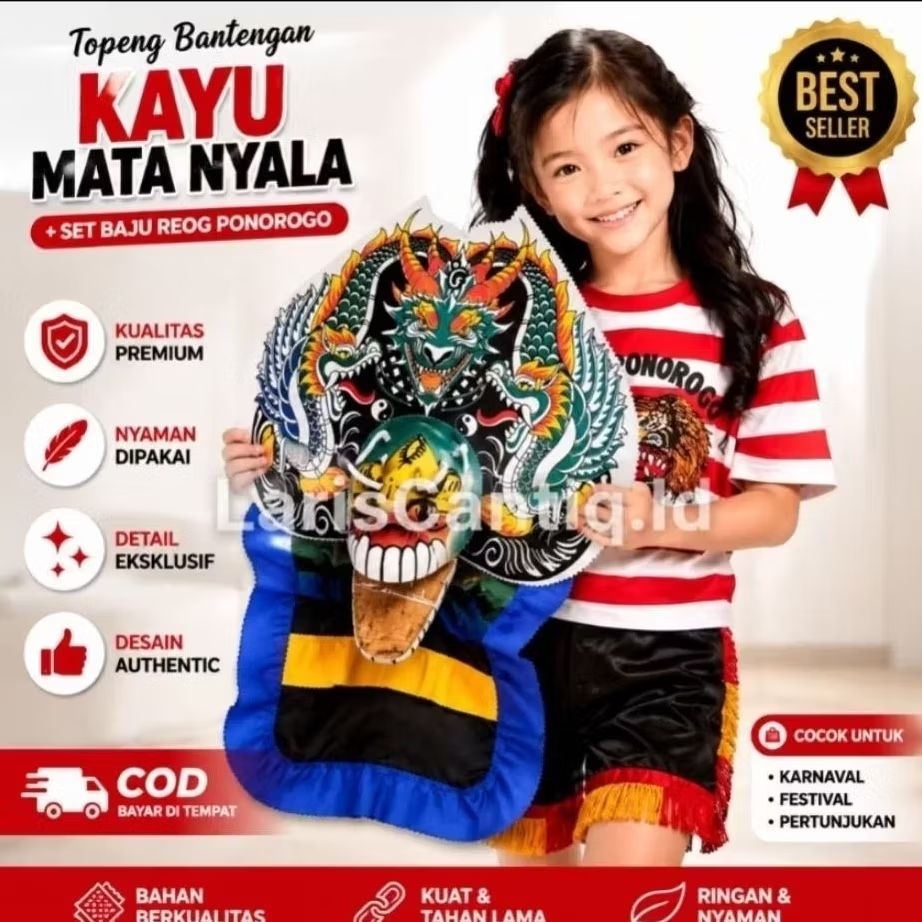 Barongan Caplokan Spons Devil Jumbo Set Reog Ponorogo Anak + Kaos Reog + Celana Jaranan Kostum