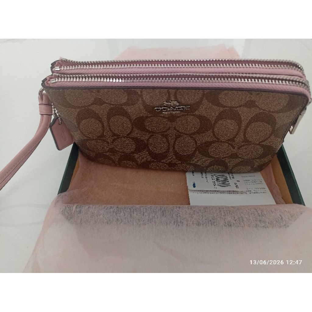 Coach Double Zip Wristlet in Signature Wallet Dompet Wanita