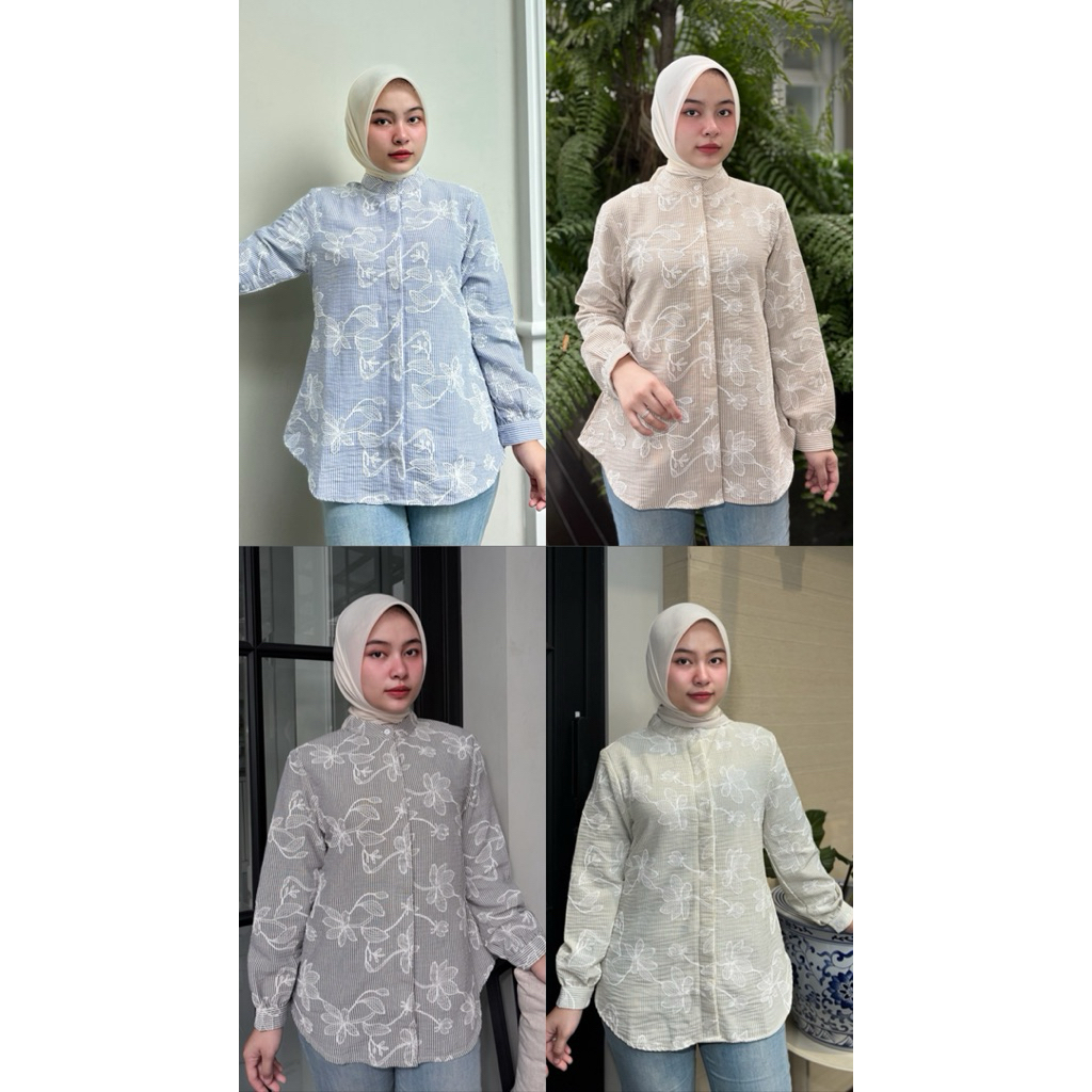 Kemeja salur bahan  katun salur bordir Motif salur kecil + bordkBy Edness Kayla