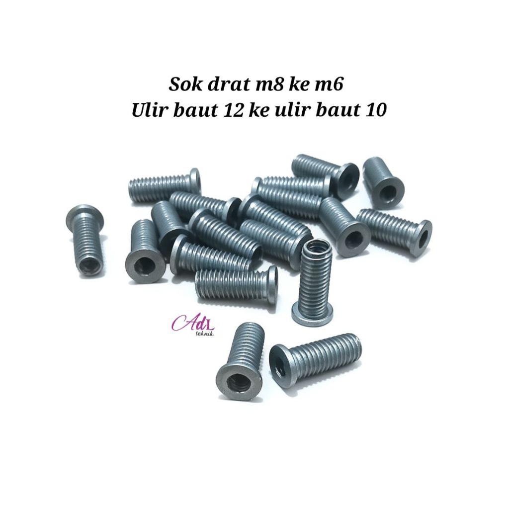 Sok Drat M8 ke M6 model topi bosh ulir baut 12 x ulir baut 10