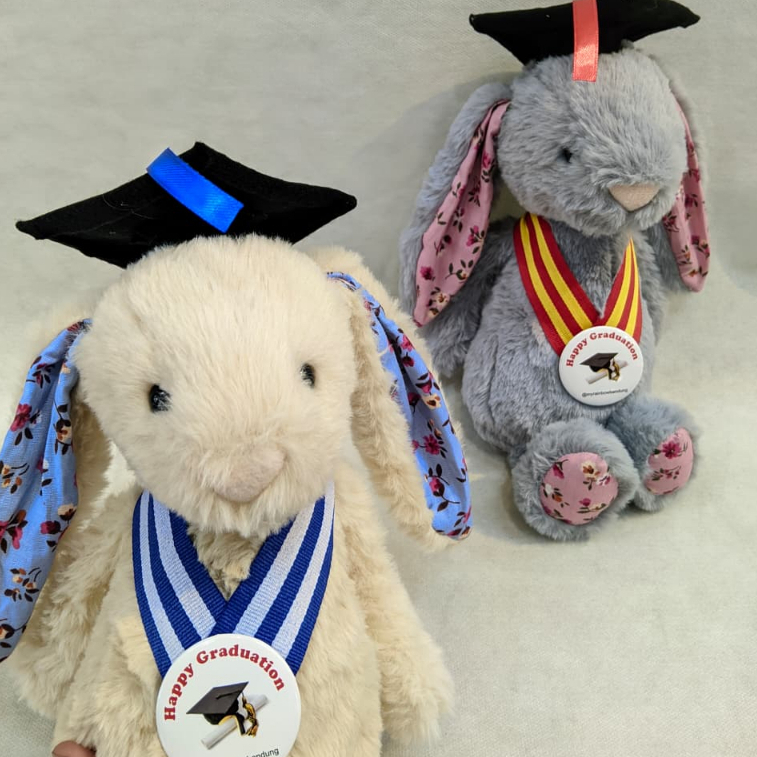 Seulgi boneka wisuda rabbit elli boneka graduation kelinci toga medali merah biru bouquet hadiah uni