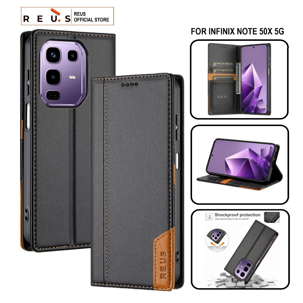 Reus Leather Case Flip Infinix Note 50x 5g Premium Magnet Shockproof Cover - REUS Official Store