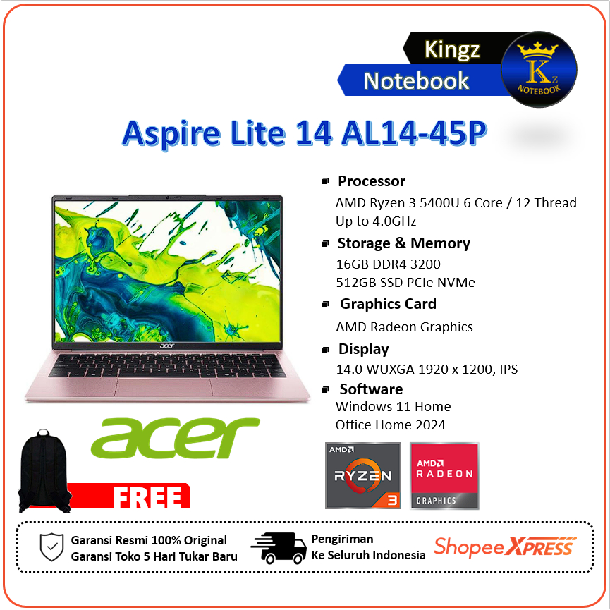 Aspire Lite 14 Ryzen 3 5400 16GB 512GB Win11+Office 2024 14" WUXGA IPS