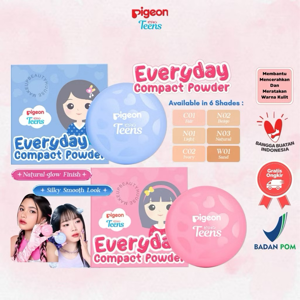 Bedak Compact Pigeon Teens Natural Look - Innocent Look ( Pink / Biru )